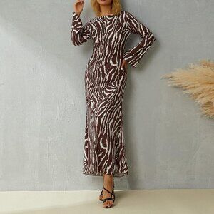 Realisation Par The Gia in Animal | Long Sleeve Silk Zebra Maxi Dress